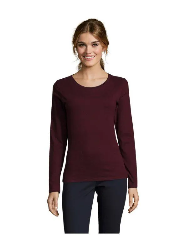 Camiseta Mujer Manga Larga Con Cuello Redondo Majestic
