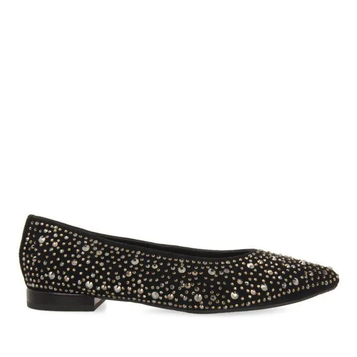 Kannus women's black ballet flats with rhinestones