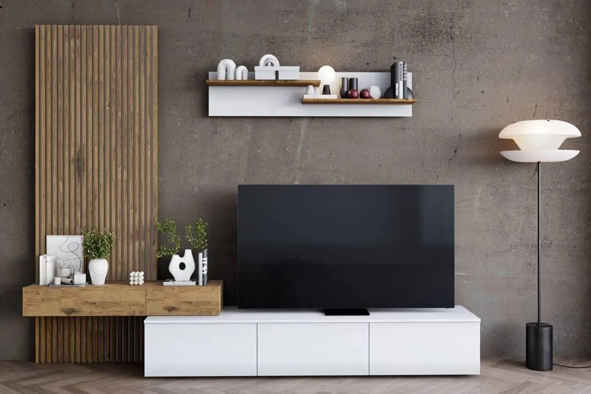 Mueble de salón TV DAPHNE Blanco y Roble