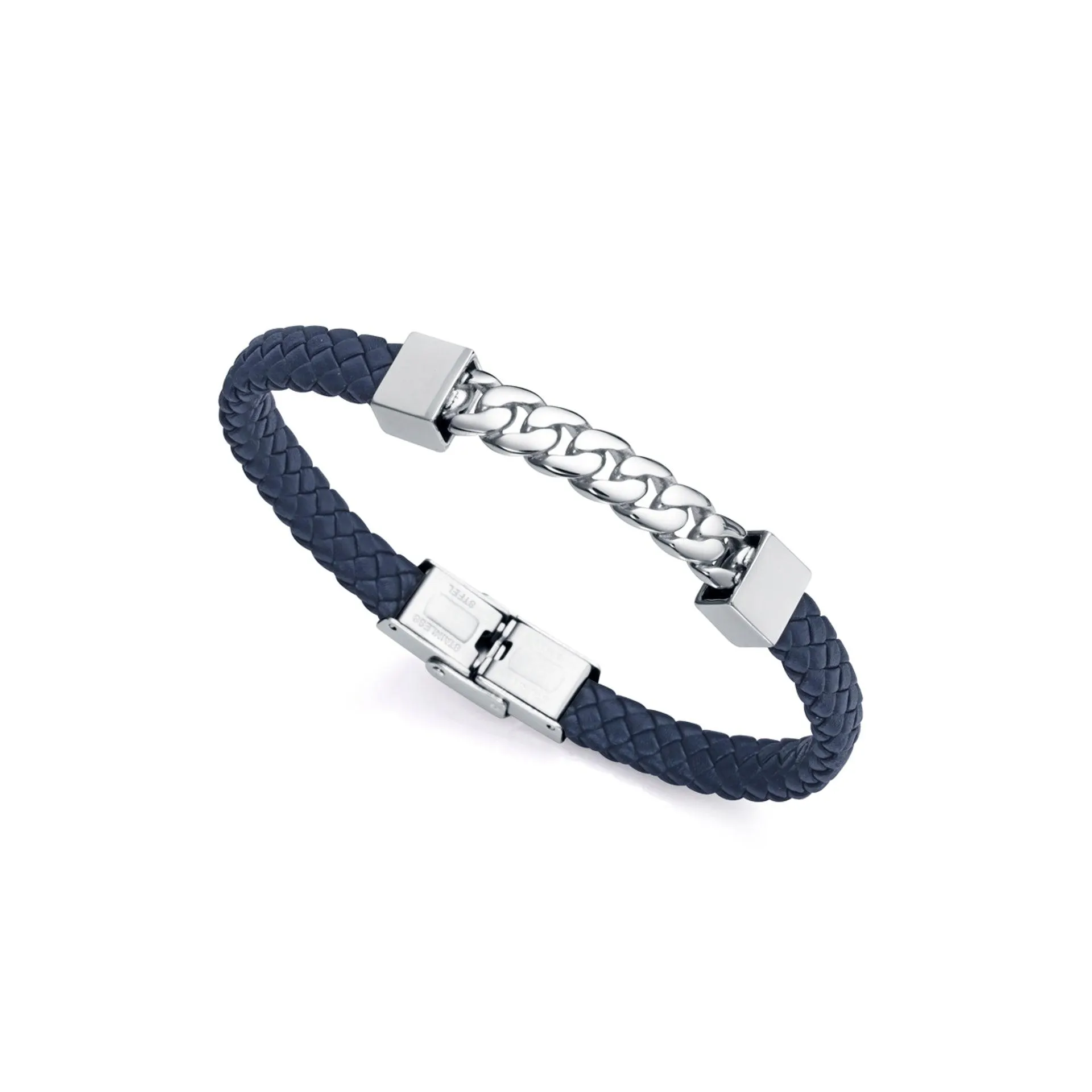 Pulsera Beat de acero con piel azul
