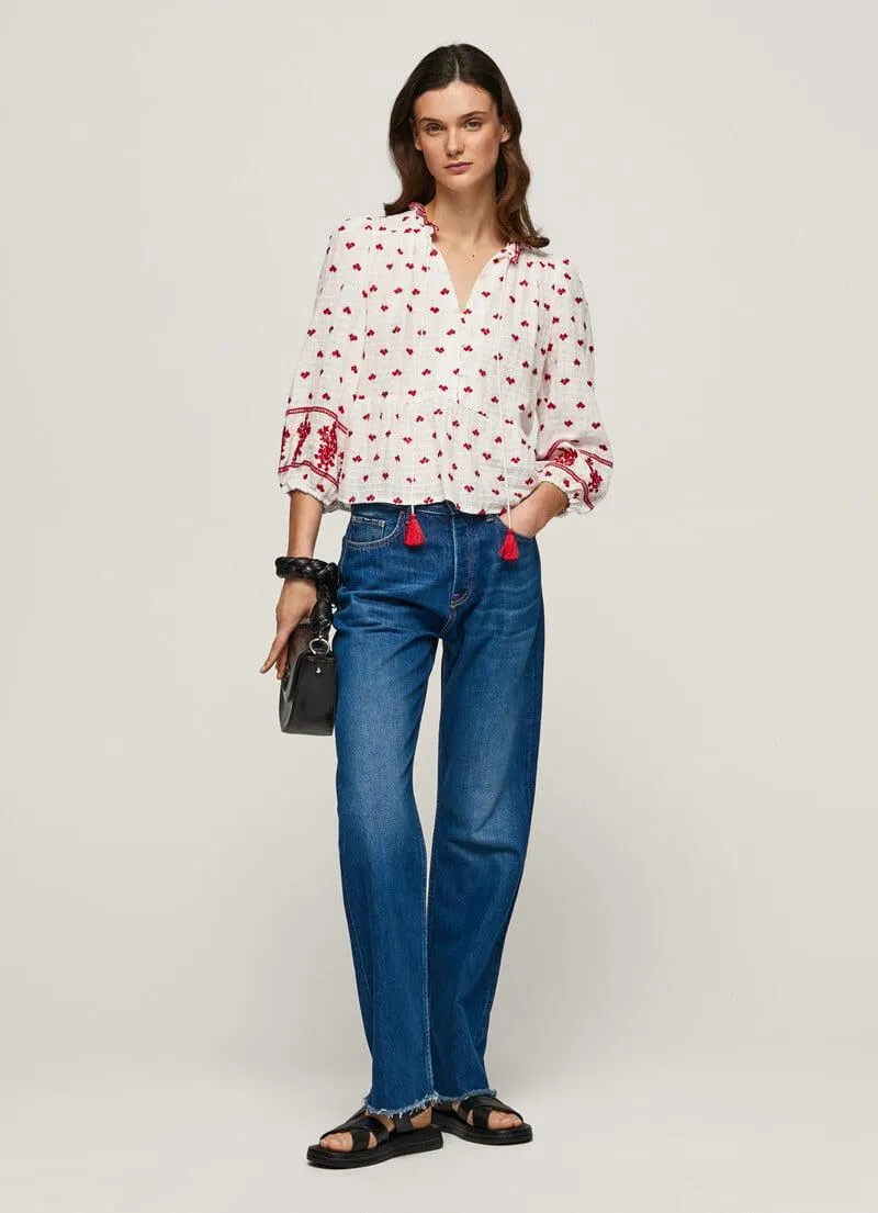 BLUSA ALGODÓN DOBBY BORDADA