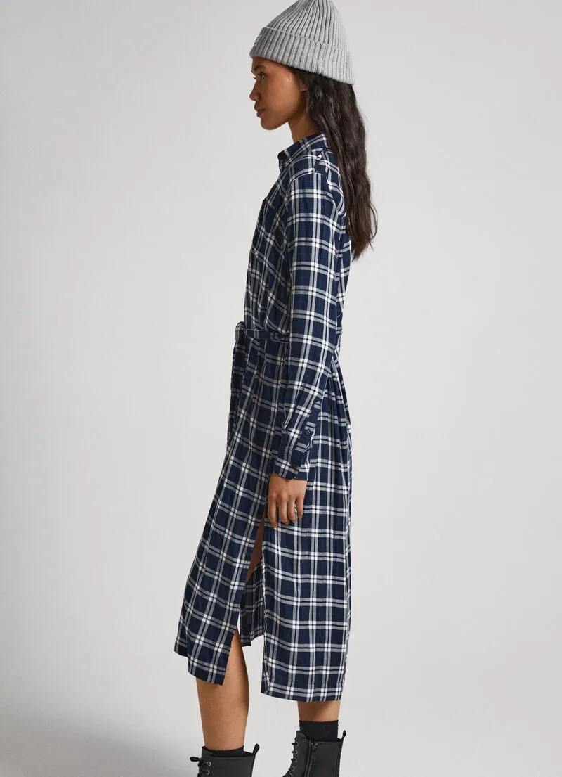 VESTIDO MIDI CUADROS CON CINTURÓN