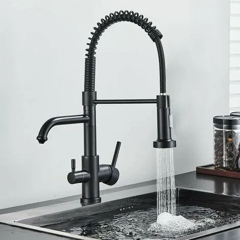 Grifo Osmosis Inversa 3 vías, extraible, giratorio 360º de Rosmmel la serie Hercules Negro