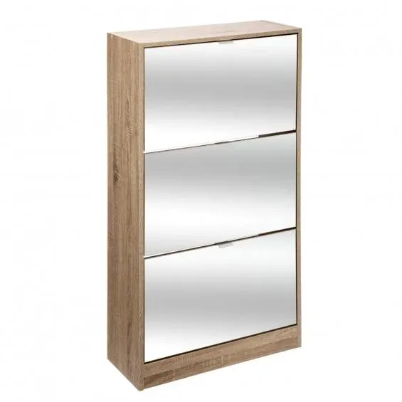 ZAPATERO 3 PUERTAS DE MADERA NATURAL Y ESPEJO