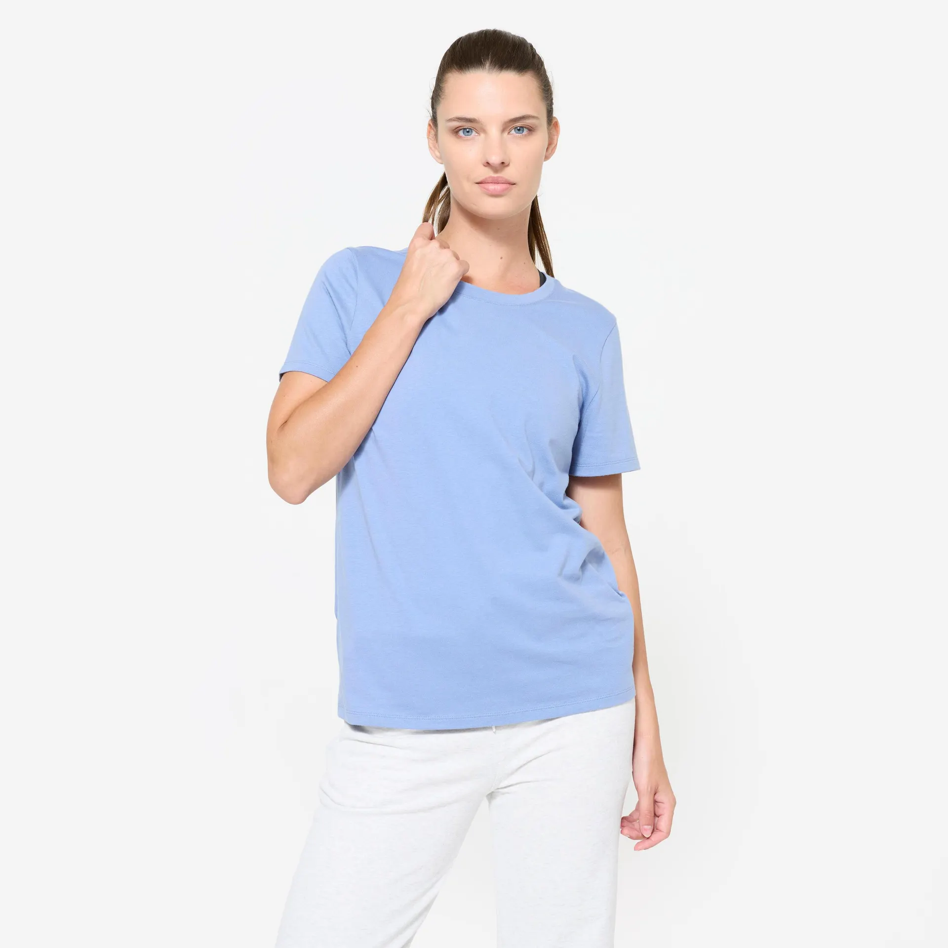 Camiseta Mujer Azul Cuello Redondo Algodón