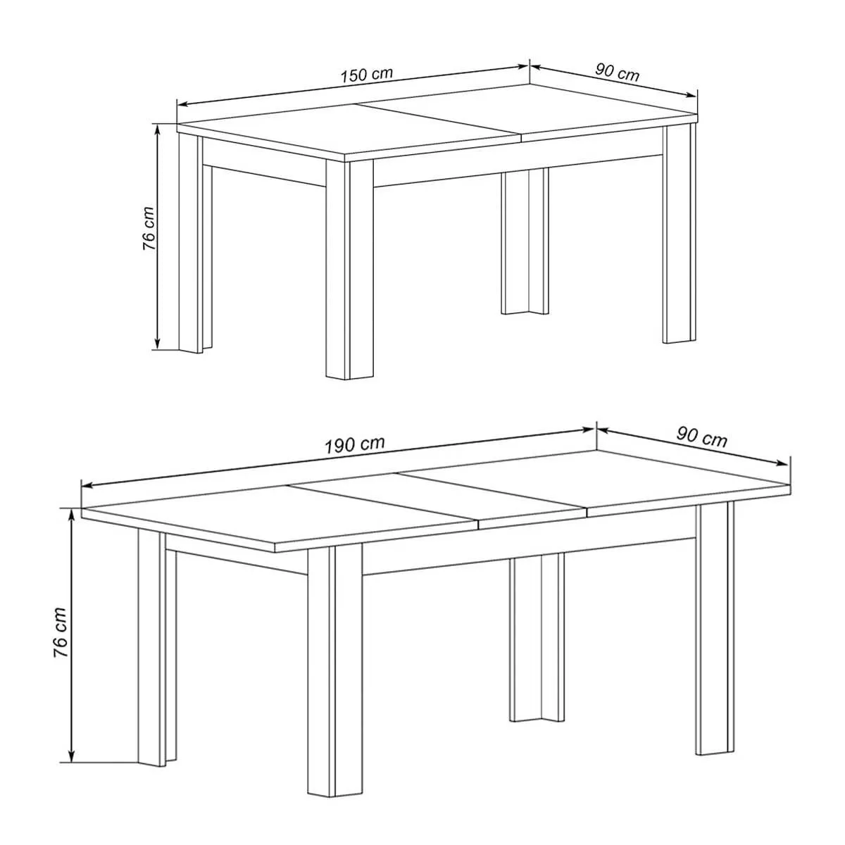 Mesa de comedor Europa extensible roble/grafito 76x150-190x90 cm