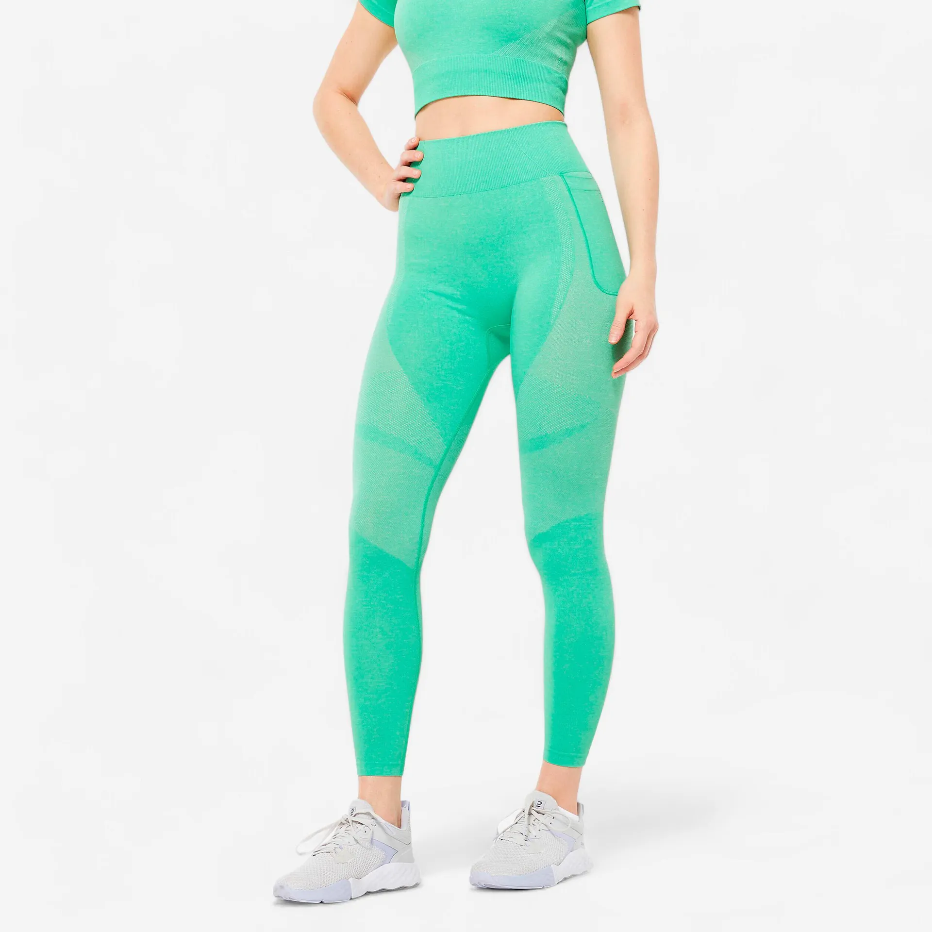 Leggings Fitness Verde Sin Costuras Talle Alto Bolsillo Teléfono