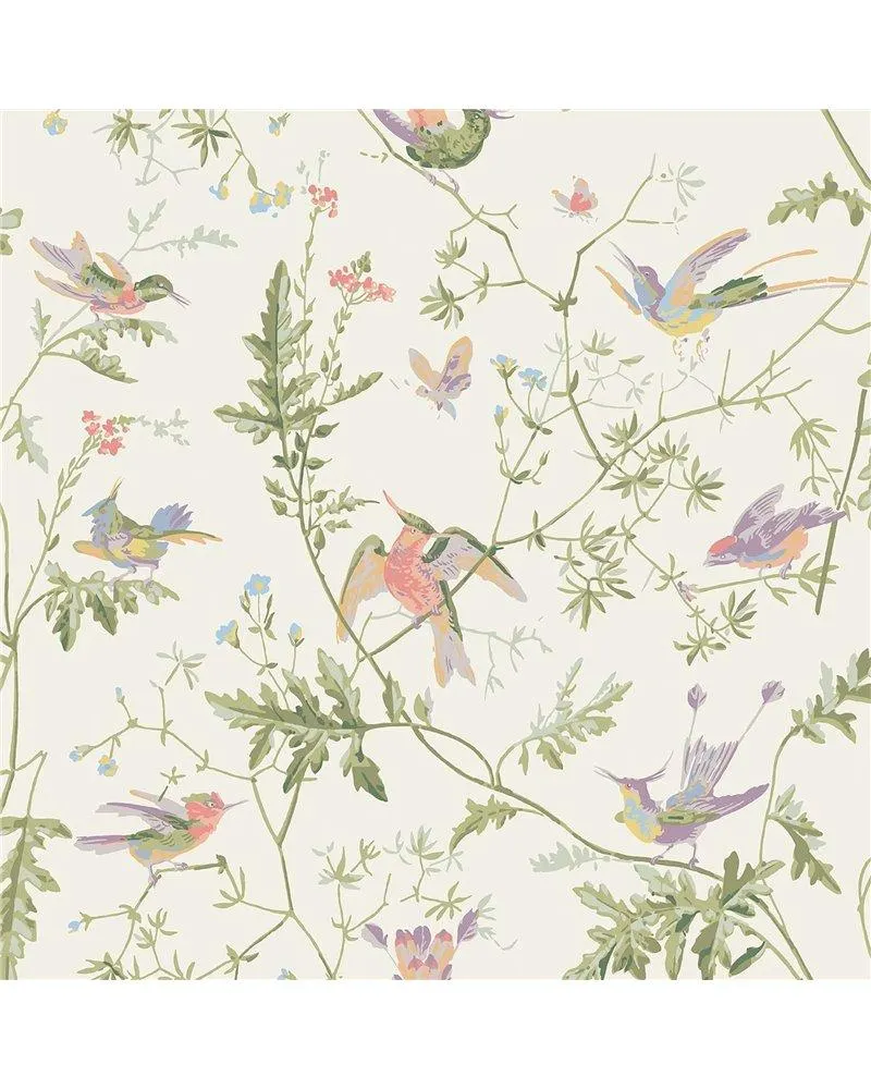 PAPEL PINTADO Hummingbirds Soft Multi Olive Green On White 100-14067