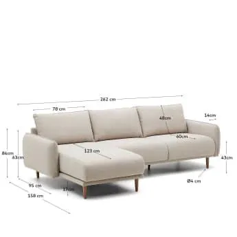 Sofá Carlota 3 plazas con chaise longue derecho/izquierdo beige 262 cm FSC Mix Credit