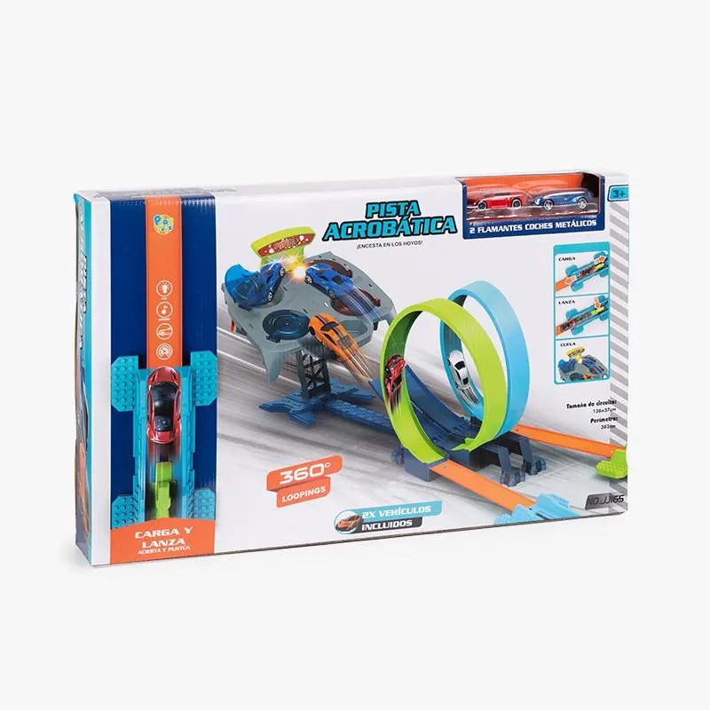 PISTA DE CARRERAS CON BATERÍA, 24 PIEZAS CON 2 COCHES INCLUIDOS
