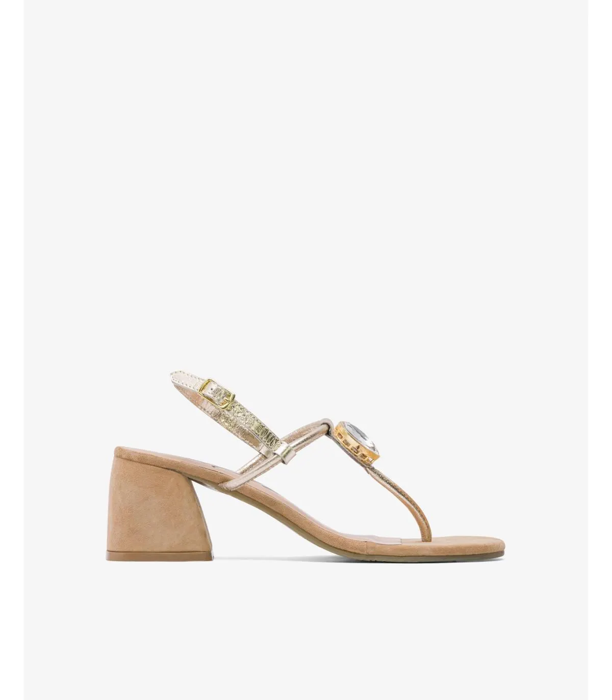 Sandalias tacón Mujer Piel con pedrería