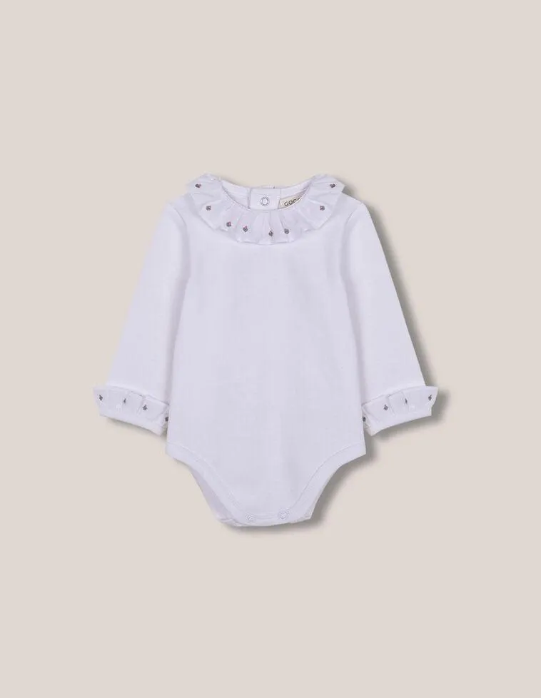Body Con Cuello Bordado Blanco Optico