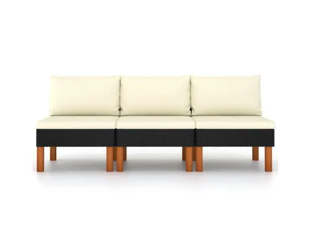 vidaXL sofás centrales 3 uds ratán sintético y madera de eucalipto