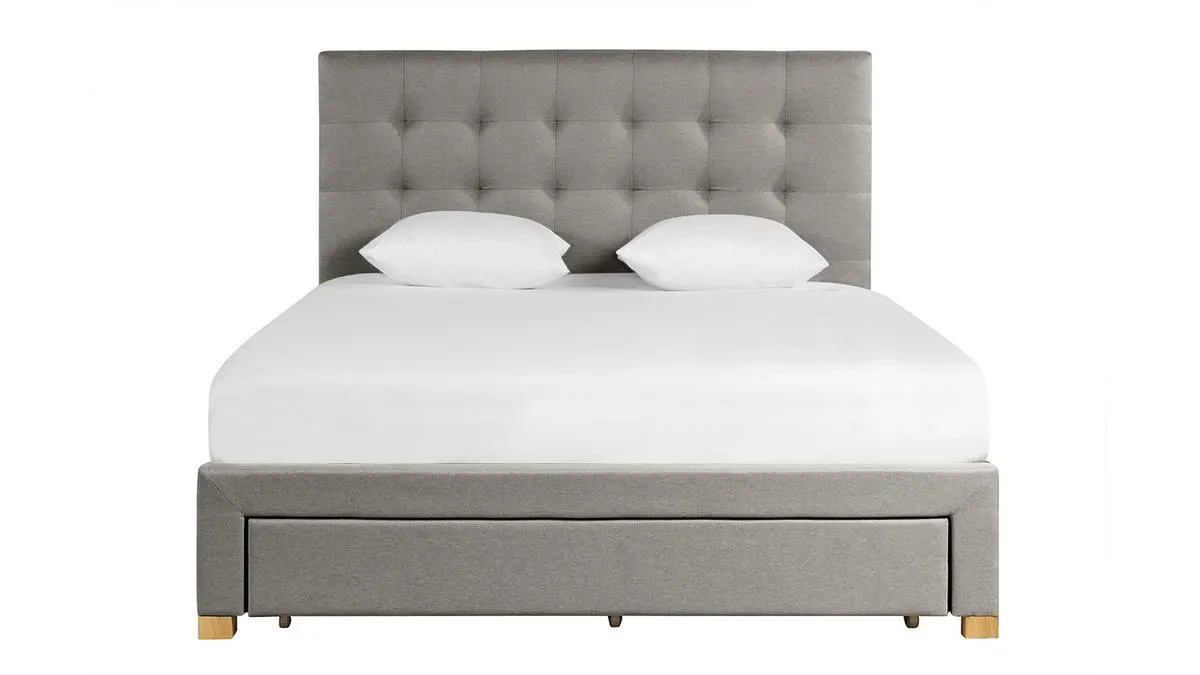 Cama con cajones 2 plazas 160 x 200 cm de tela gris claro RENO