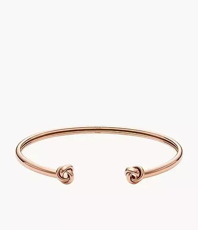 Brazalete abierto Love Knot de acero inoxidable en tono oro rosa