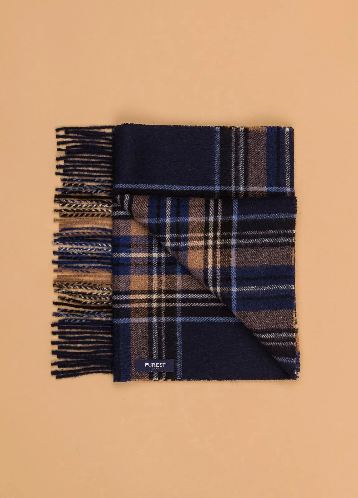 Bufanda FUREST COLECCIÓN lana cuadros marino y tostado