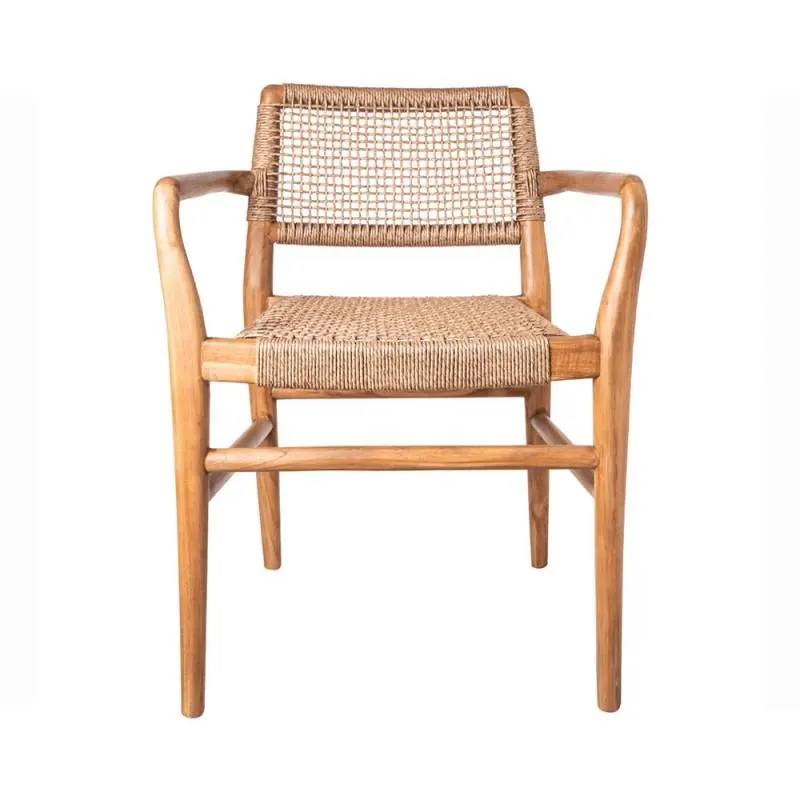 Teak and rope dining chair with arms, Goa