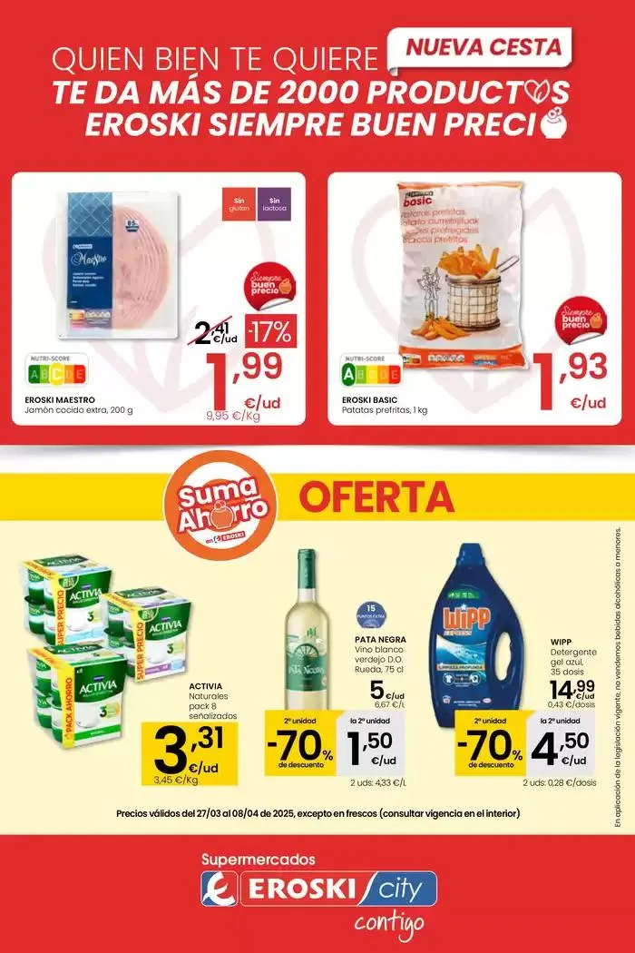 Catálogo de Precio más bajo SUPERMERCADOS EROSKI 27 de marzo al 8 de abril 2025 - Página 1