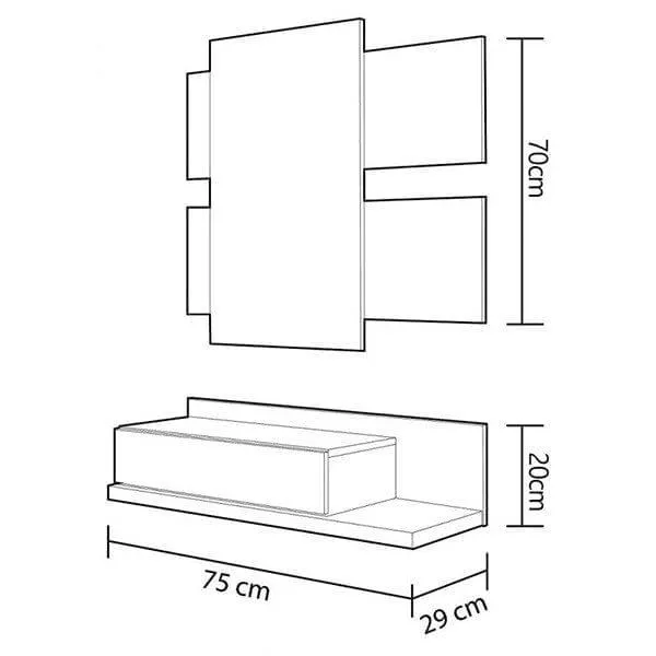 Recibidor + espejo Tekkan roble / blanco artik
