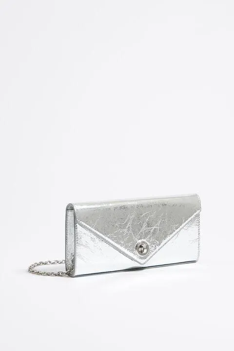 Minibolso solapa piel plata