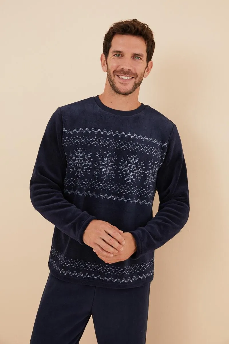 Pijama largo hombre polar cenefa invierno