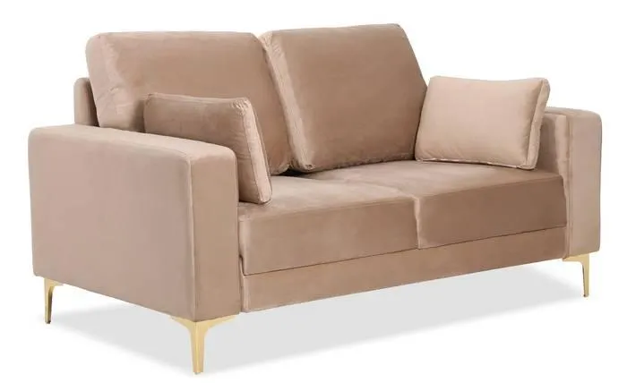 Sofá moderno de 2 plazas con patas doradas Jeriko Velours Light taupe