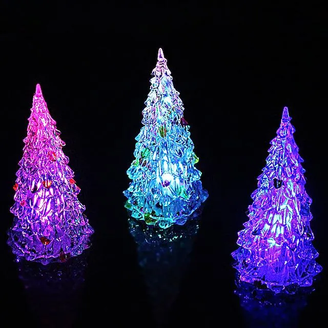 Decoración de árbol de Navidad de cristal led, lámpara de luz nocturna que cambia de color acrílico, decoraciones de mesa para árbol de Navidad, adorno