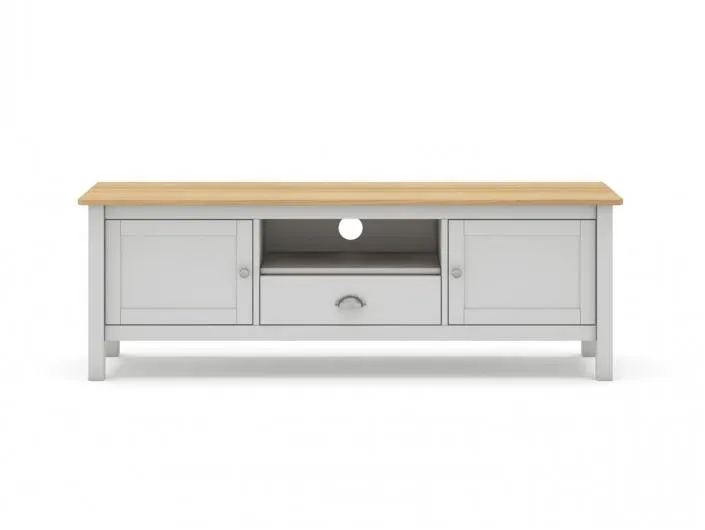 Mueble Tv con puertas, cajón y hueco color blanco-roble