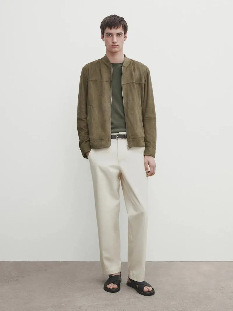 Chaqueta bomber piel ante cremallera