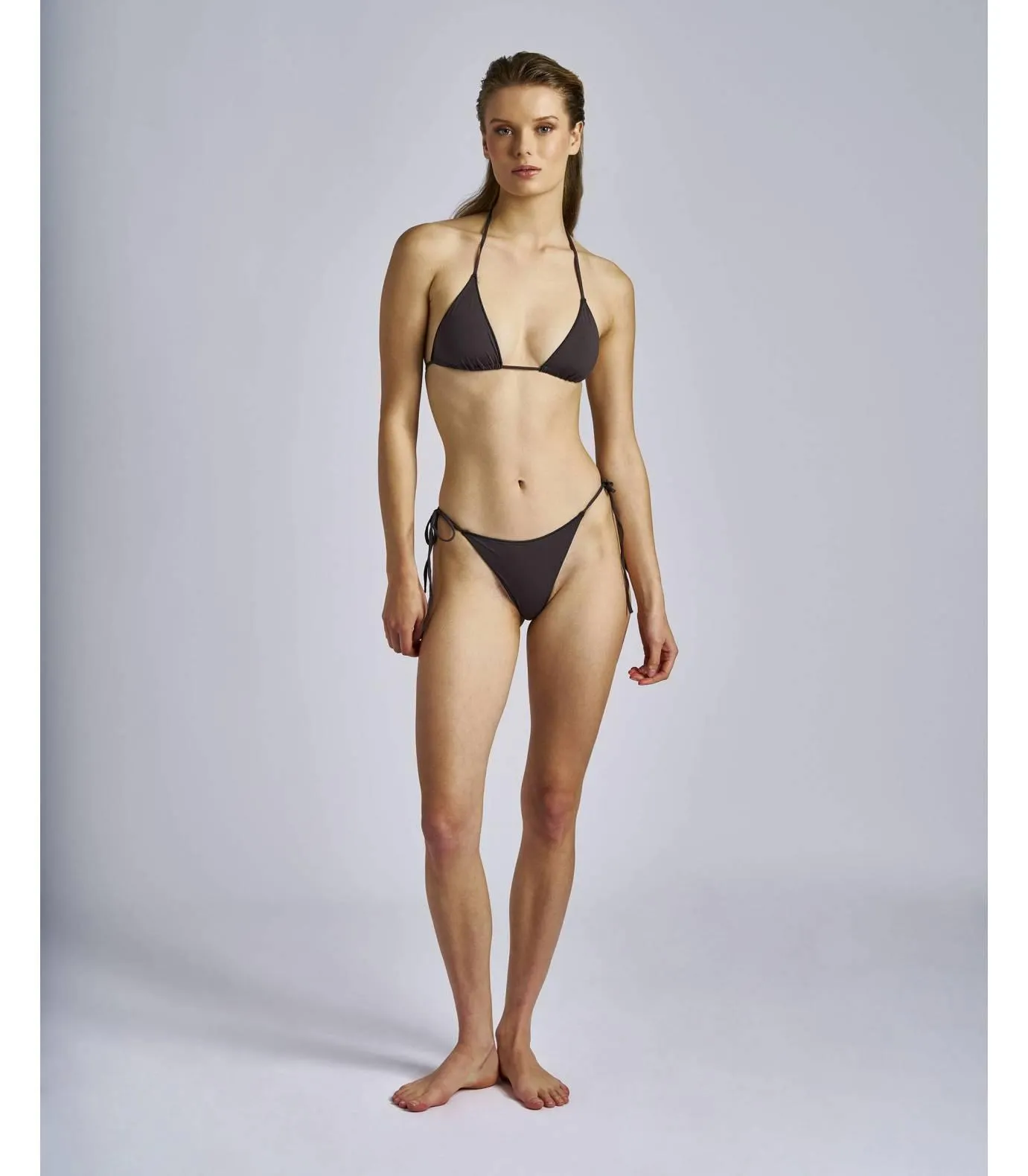 Bikini cortina atado al cuello y braga lazos color antracita