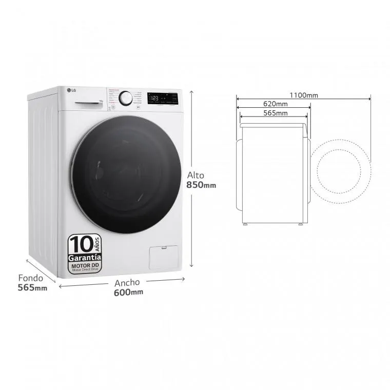 Outlet Lavadora LG, 10kg , 1400rpm, Un 10% más eficiente que A, Blanca, (refurbished)