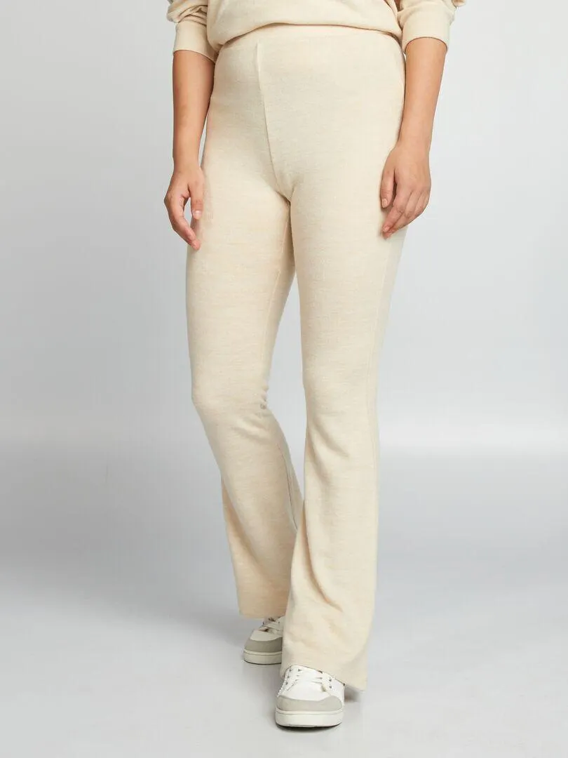 Pantalón flare de punto suave - BEIGE