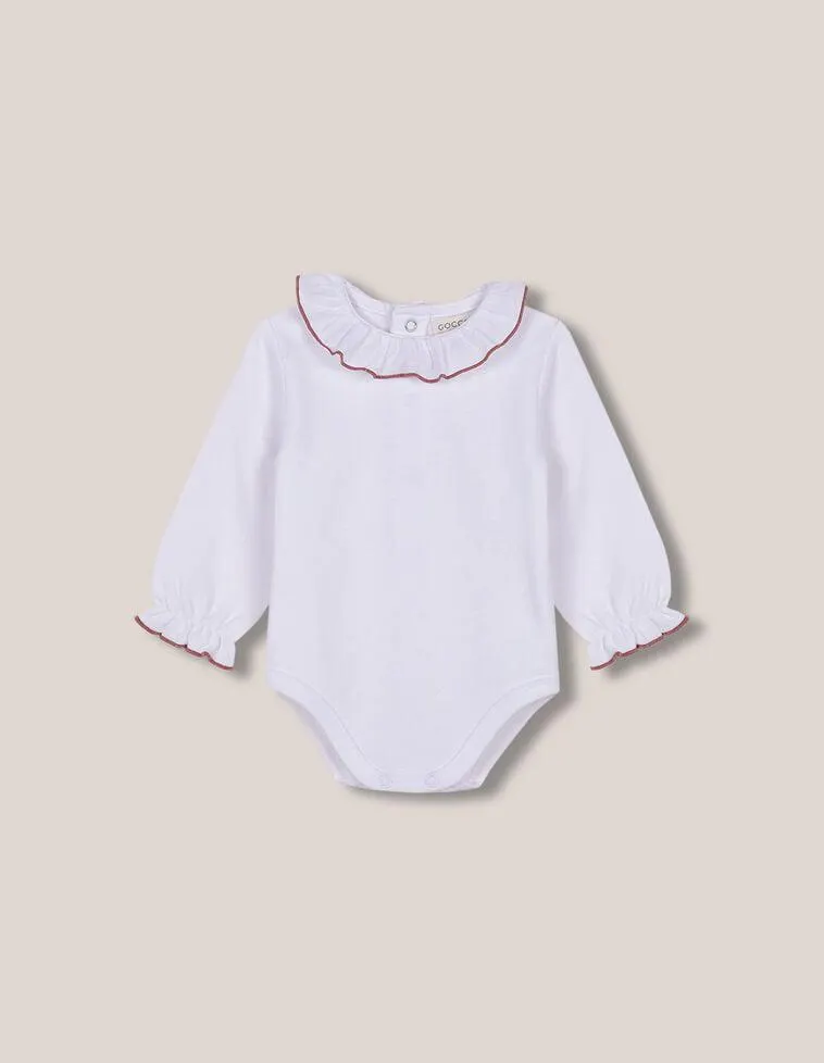 Body Con Cuello De Popelin Con Bordado A Contraste Blanco Optico