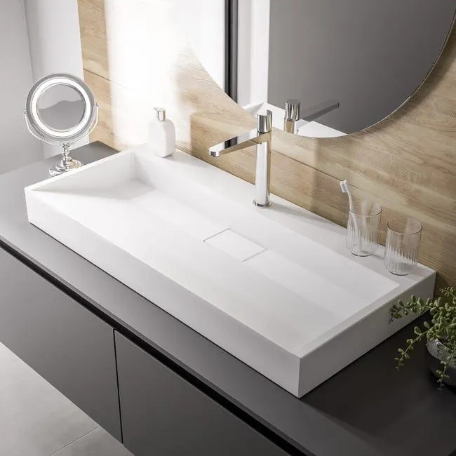 BERNSTEIN - Lavabo moderno Lavabo de mármol fundido con agujero pretaladrado - 50x37x15cm - BS6001 - con agujero pretaladrado