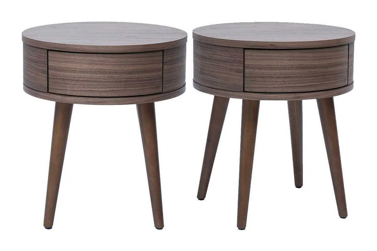 Mesitas de noche redondas en madera oscura con cajón (juego de 2) JUDITH