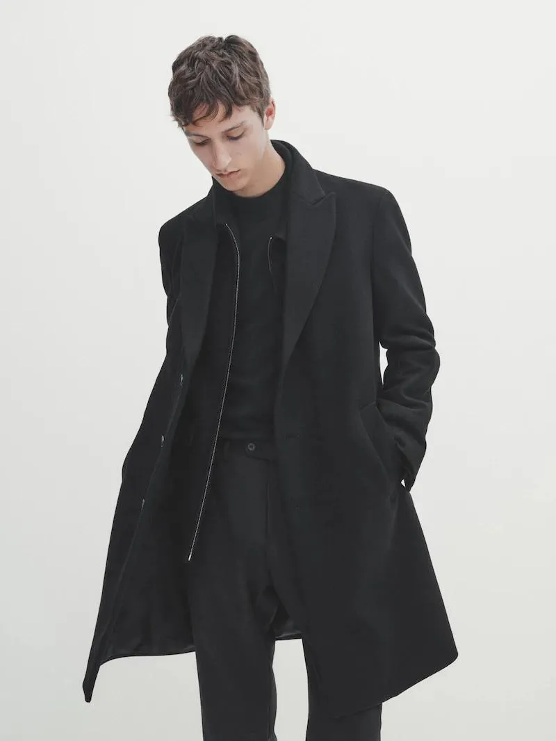 Abrigo paño mezcla lana negro