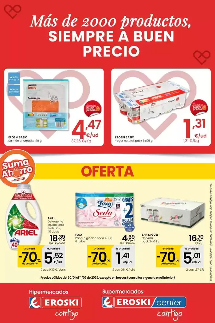 Catálogo de Más de 2000 productos, SIEMPRE A BUEN PRECIO HIPERMERCADOS EROSKI 30 de enero al 11 de febrero 2025 - Página 1