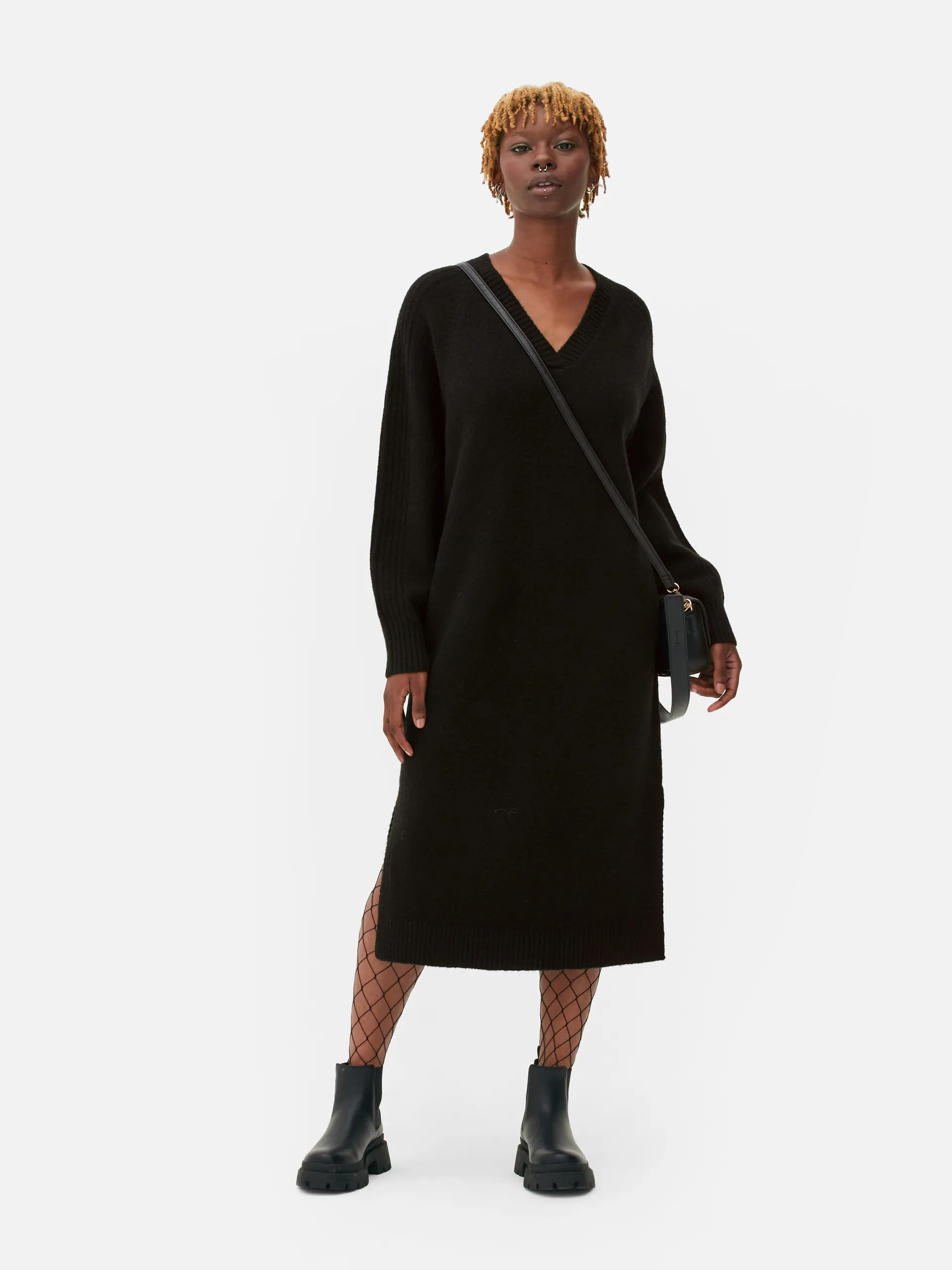 Midi-Pulloverkleid mit V-Ausschnitt