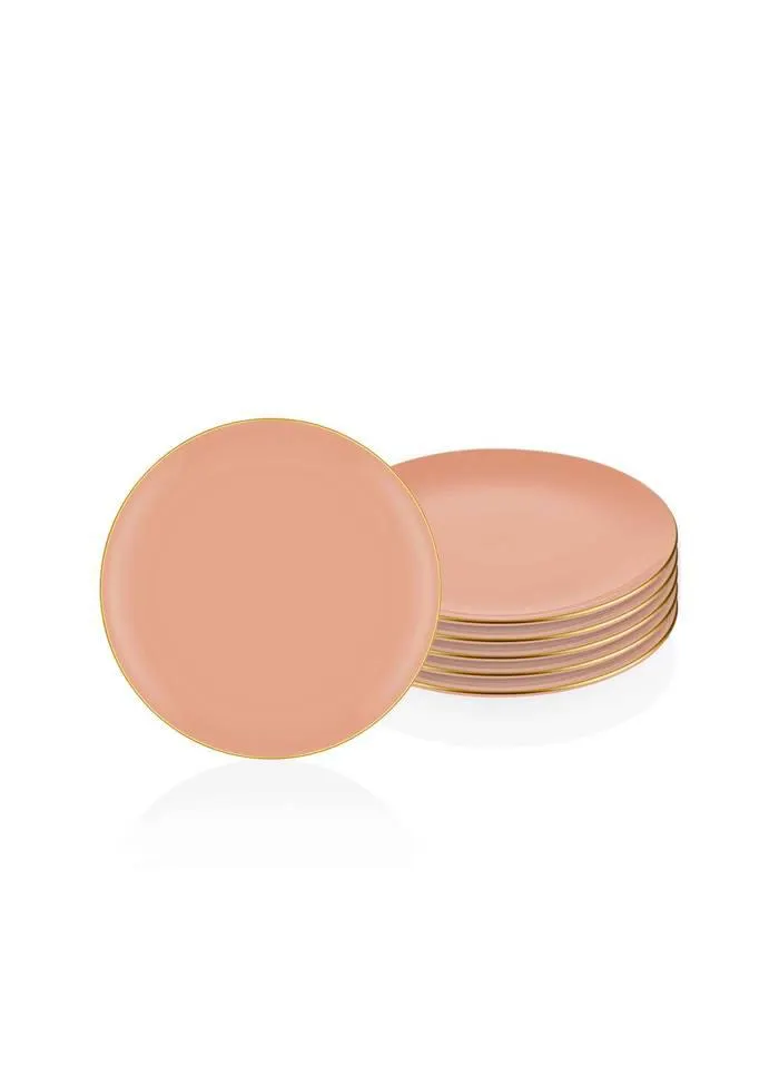 Odys Juego de platos de postre de 6 piezas Ø 19 cm Azulejos de cerámica rosa encarnada borde de oro