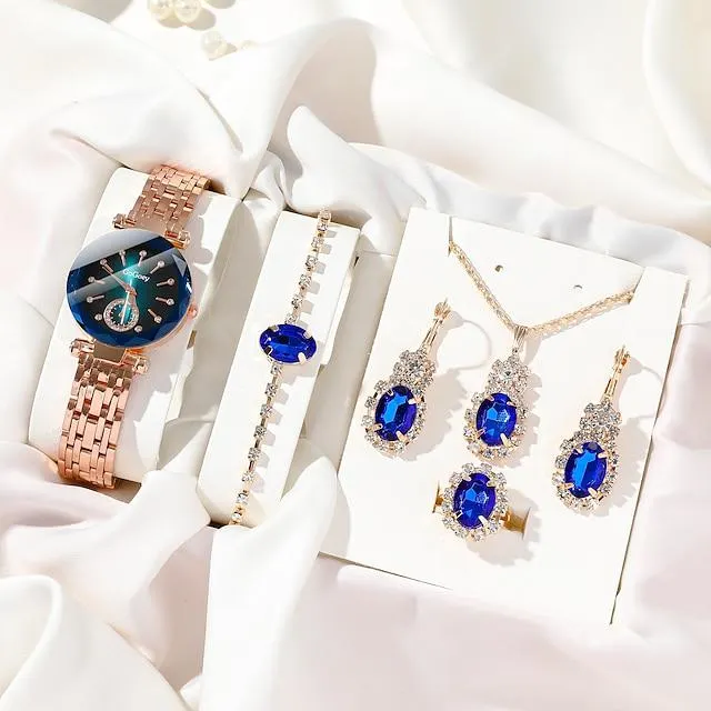 6 unids/set reloj de pulsera analógico de estrella vintage de cuarzo con diamantes de imitación de lujo para mujer & conjunto de joyas regalo para mamá ella
