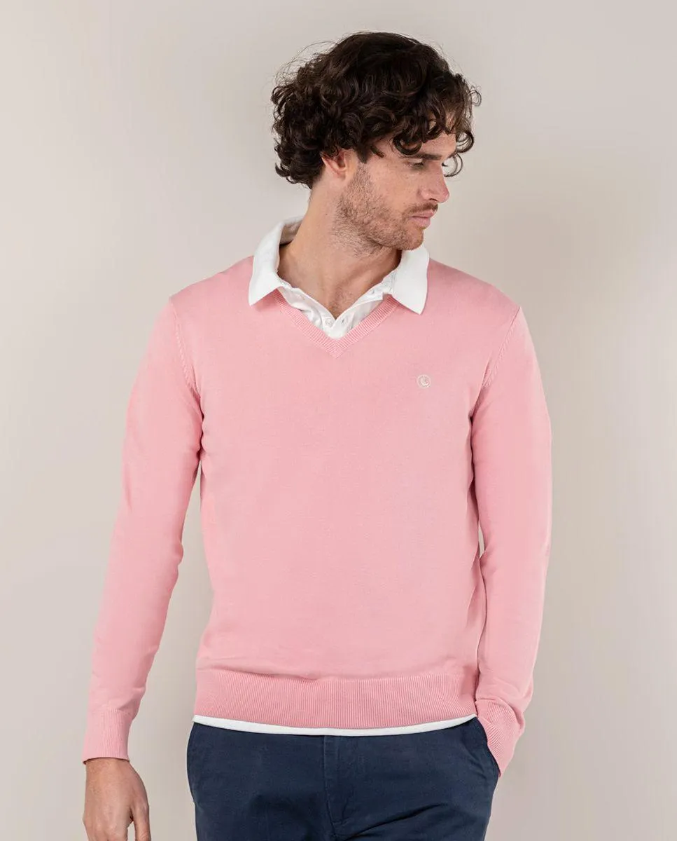 Jersey Cuello Pico Garment Dyed Frambuesa