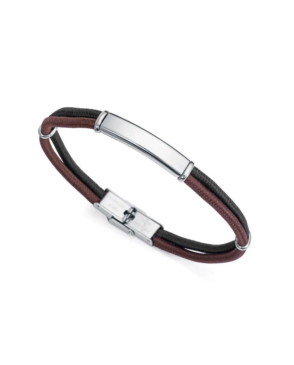 Pulsera Heat de nailon negra y marrón con componentes de acero