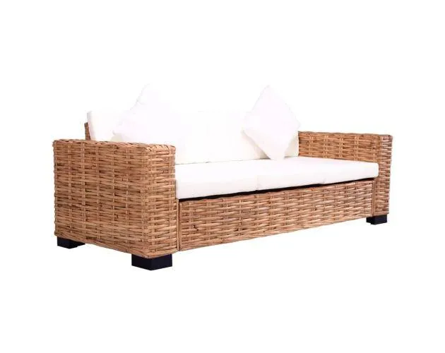 vidaXL sofá de 3 plazas para jardín ratán natural