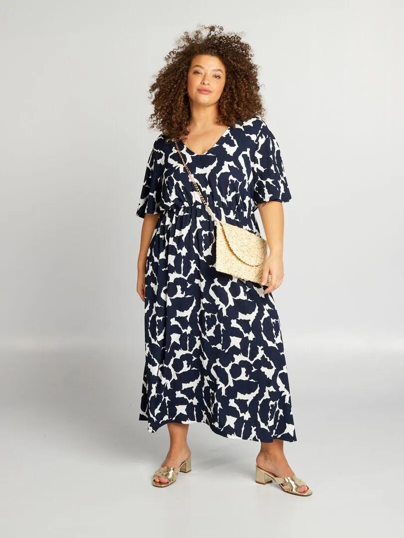 Vestido largo de tejido de crepé - AZUL