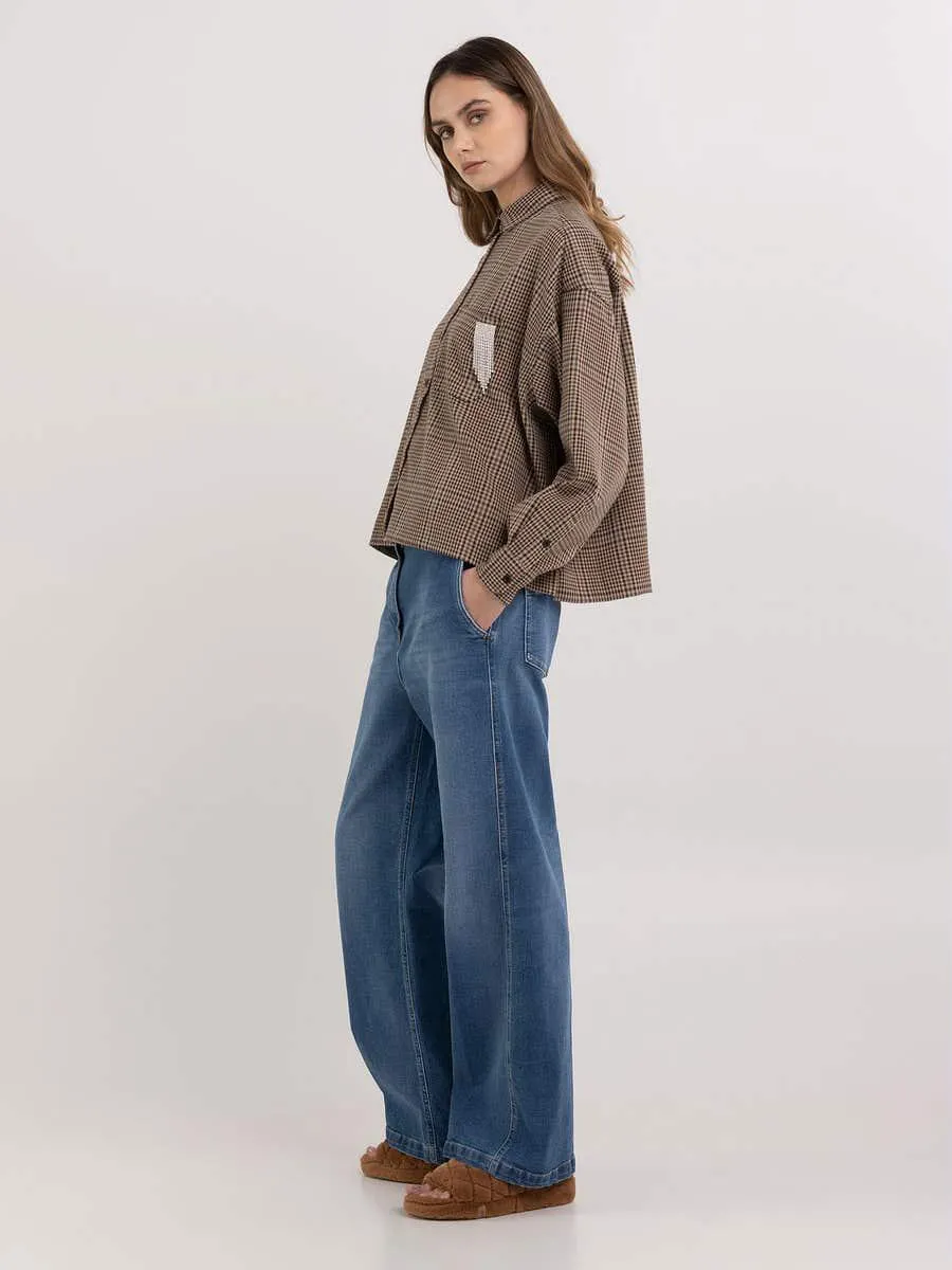 Camisa Príncipe de Gales con broche de bisutería