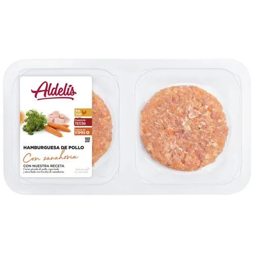Bandeja de hamburguesas de pollo con zanahoria ALDELÍS 316 g.