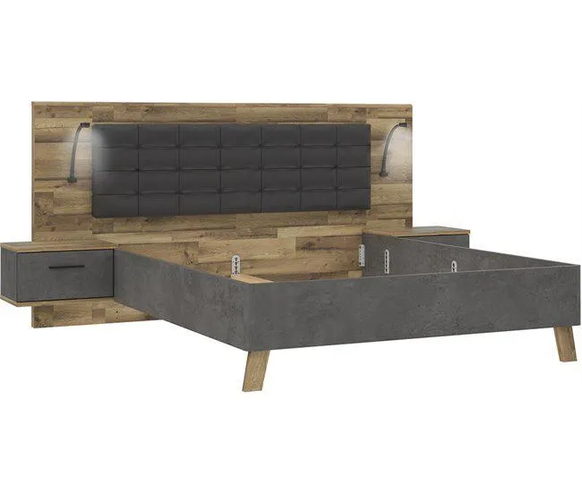 Cama 160x200 cm con cabecera y mesas de cabecera RICCIANO