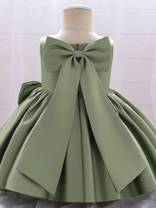Niños Chica Vestido Color sólido Sin Mangas Fiesta Fiesta de Cumpleaños Lazo Estilo lindo Poliéster Hasta la Rodilla Todas las Temporadas 4-12 años Blanco Rosa Vino