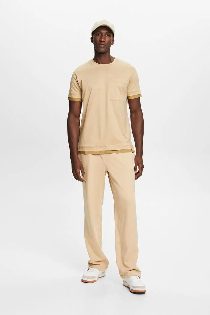 Camiseta de cuello redondo con capas, 100% algodón