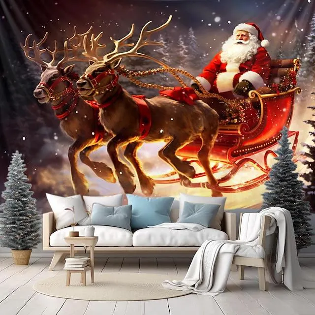 Navidad santa trineo colgante tapiz arte de la pared navidad gran tapiz mural decoración fotografía telón de fondo manta cortina hogar dormitorio sala de estar decoración